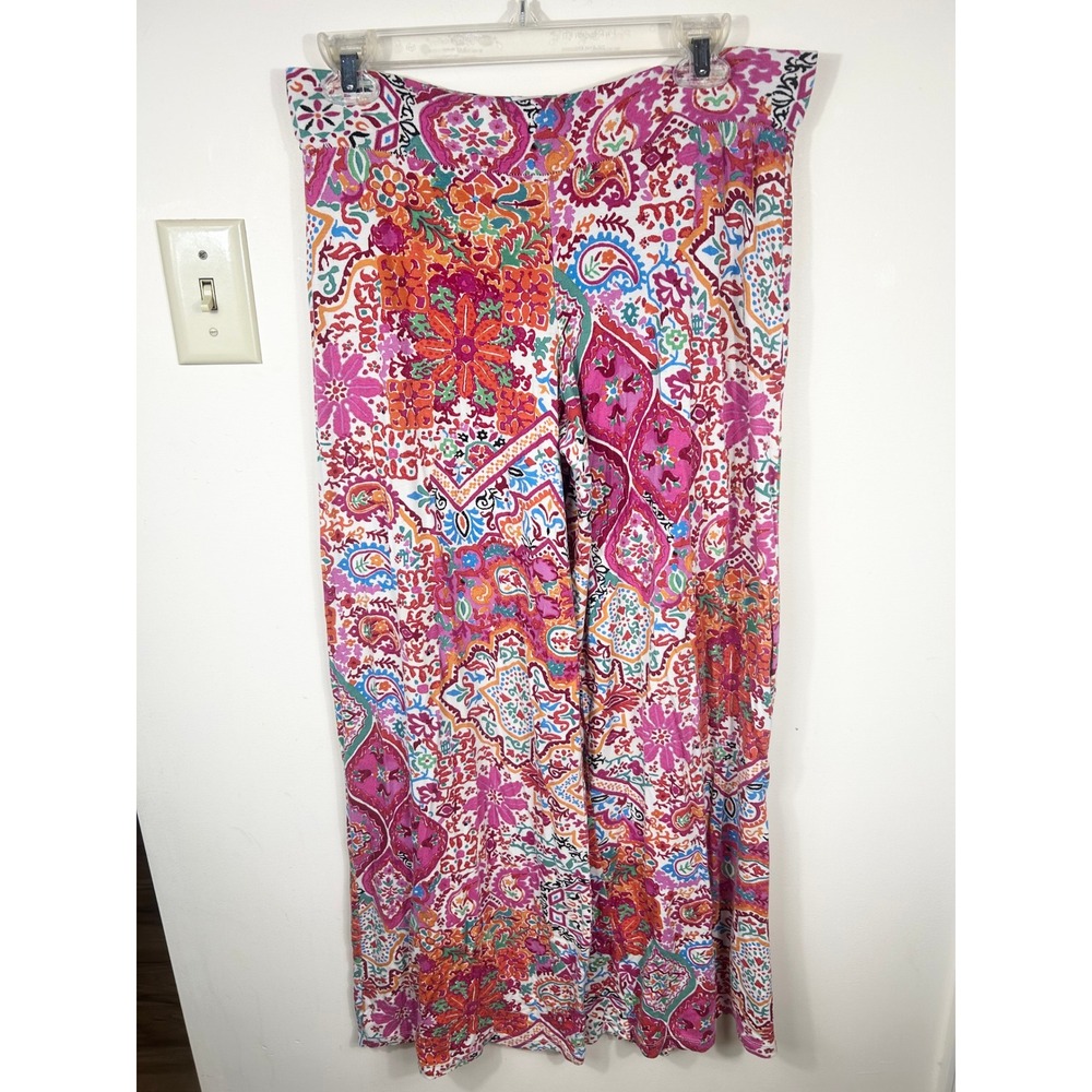 Lauren Ralph Lauren Wide Leg Palazzo Pants Women XS Paisley Boho Pull On Hippie